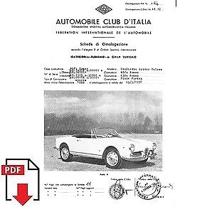 1958 Alfa Romeo Giulietta Spider Veloce FIA homologation form PDF download (ACI)
